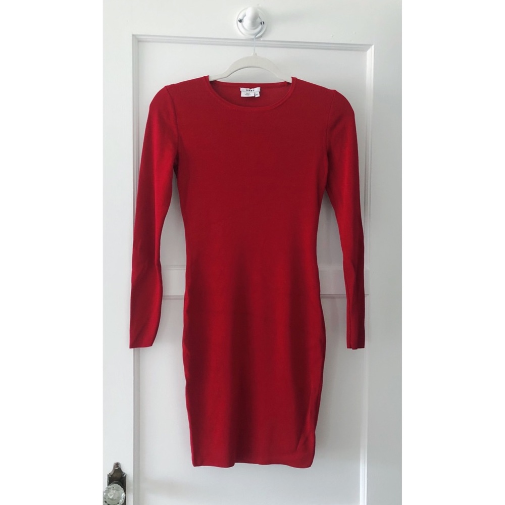 DKNY Long Sleeve Rib Red Dress